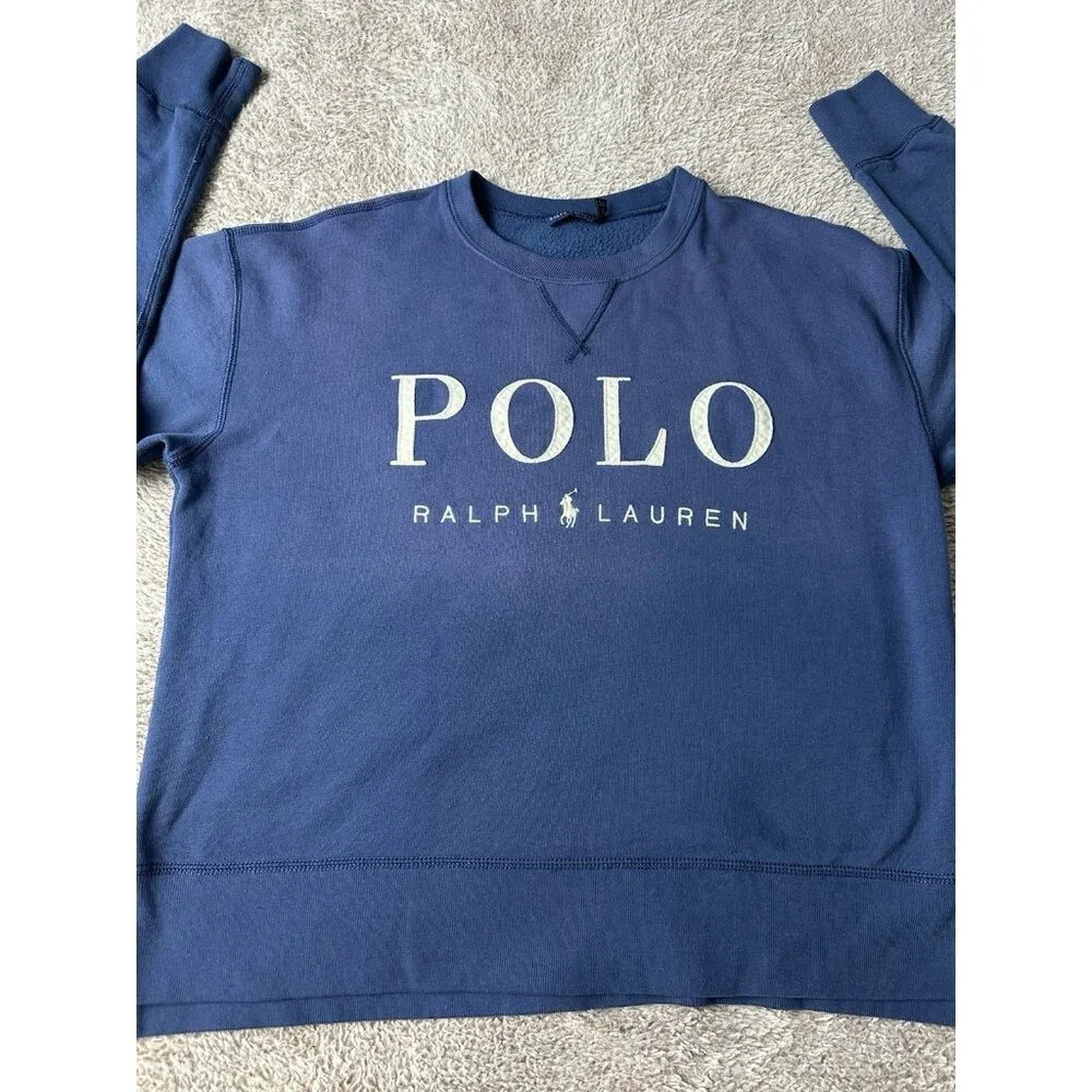 Polo Ralph Lauren Horse Logo Blue Fleece Lined SO SOFT Sweatshirt Size M - Picture 5 of 14